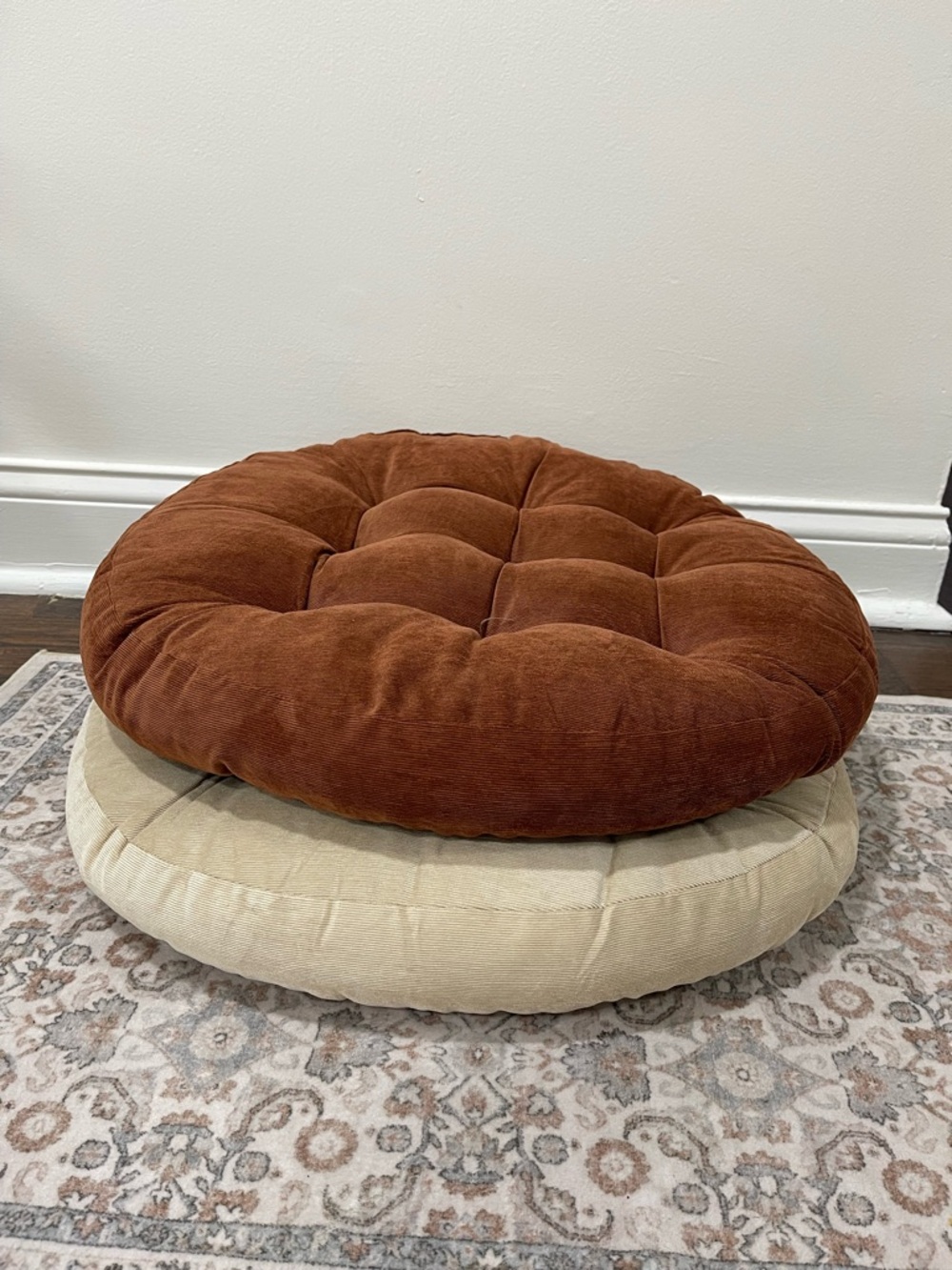 Set of 2 beige + brown, Japanese Cushions Style for Floor or Chair, Pillows, new